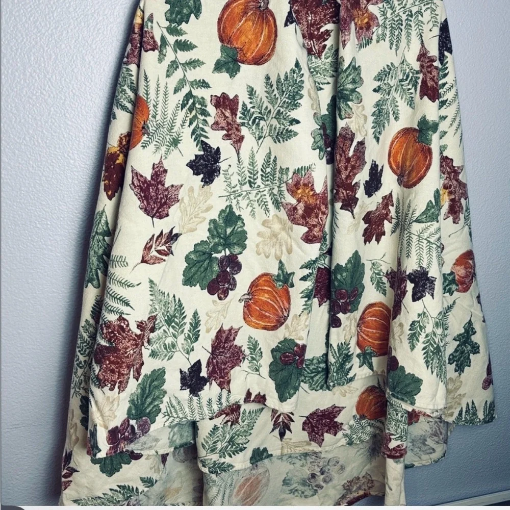 Vintage Oval Autumn Fall Thanksgiving Leaf Pumpkin Print Linen Tablecloth 80x62